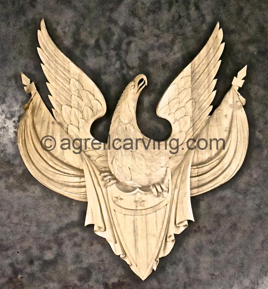 Agrell Architectural Carving patriotic eagle carvings based on John Bellamy designs